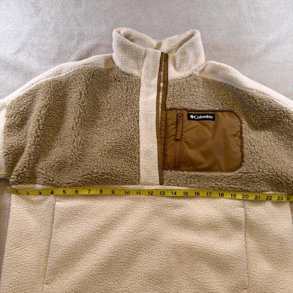 Columbia Neutral Sherpa Fleece Pullover Tan Cream Cozy Outdoor Crop Jacket Sz XL - Picture 8 of 12